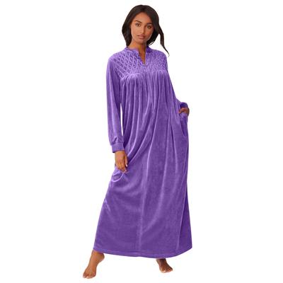 Plus Size Women's Smocked velour long robe by Only Necessities® in Plum Burst (Size L)
