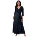 Plus Size Women's Stretch Knit Faux Wrap Maxi Dress by The London Collection in Black (Size 28 W)