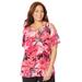 Plus Size Women's Tropical Wish Open-Shoulder Tee by Catherines in Pink Tropical (Size 3X)