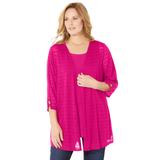 Plus Size Women's Shadow Stripe Cardigan by Catherines in Deep Tango Pink (Size 2X)