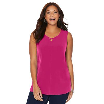 Plus Size Women's Crisscross Timeless Tunic Tank by Catherines in Deep Tango Pink (Size 0X)