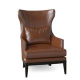 Wingback Chair - Birch Lane™ Turner 30.5" W Wingback Chair Genuine Leather/Fabric in Gray/White/Brown | 46 H x 30.5 W x 35.5 D in | Wayfair