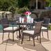 Highland Dunes Emmeline 5 Piece Outdoor Dining Set w/ Cushions Glass in Brown | 27.5 H x 34 W x 34 D in | Wayfair HLDS3827 40774338