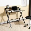 Inbox Zero 32.1" 2 Tier Folding Computer Desk Fold-able Writing Table for Home Office Study, w/ Metal Frames Wood/Metal in Black/Brown | Wayfair