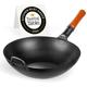 YOSUKATA Carbon Steel Wok Pan – 13.5"/34 cm Woks and Stir Fry Pans - Chinese Wok with Flat Bottom Pow Wok - Traditional Chinese Japanese Woks - Black Steel Wok 13.5 in / 34-cm