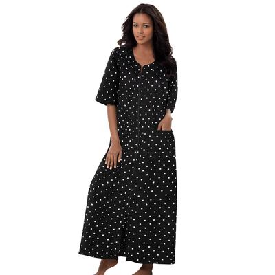 Plus Size Women's Long French Terry Zip-Front Robe by Dreams & Co. in Black Dot (Size 3X)