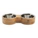 GF Pet Pet Wood & Metal Double Diner Bowl Wood (durable & stylish)/Metal/Stainless Steel (easy to clean) in Brown | 4 H x 15 W x 7 D in | Wayfair