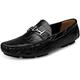 Asifn Mens Leather Casual Slip on Driving Loafers Flat Walking Moccasin Business Dress Boat Shoes Fashion Slipper（Black,6.5/7 UK,40 Brand Size