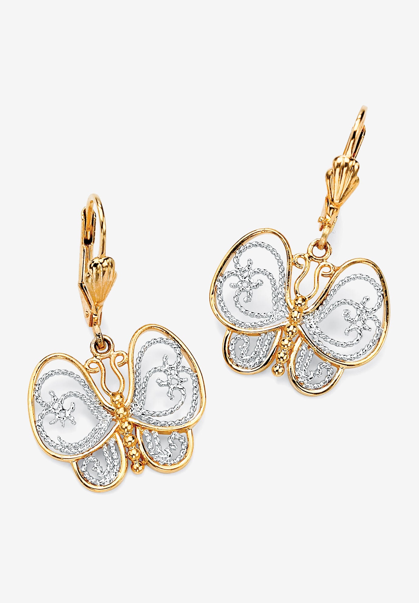 Women's Yellow Gold-Plated Butterfly Two Tone Drop Earrings by PalmBeach Jewelry in Gold