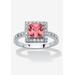 Women's Simulated Birthstone and Crystal Halo Ring in Sterling Silver by PalmBeach Jewelry in October (Size 8)