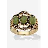 Women's Yellow Gold-Plated Antiqued Genuine Green Jade Ring by PalmBeach Jewelry in Jade (Size 7)