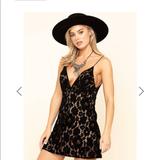 Free People Dresses | Free People Dangerous Love Mini Dress Black 8 Nwt | Color: Black/Cream | Size: 8