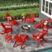 Three Posts™ Hartington 12 Piece Plastic/Resin Folding Adirondack Chair w/ Ottoman & Table Plastic/Resin/ in Red | 35 H x 29 W x 36 D in | Wayfair