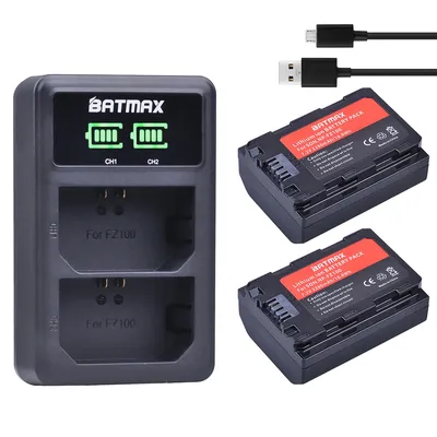 2 batteries NPFZ100 NP FZ100 2280mAh avec double chargeur USB LED pour Sony NP-FZ100 NP-FZ100