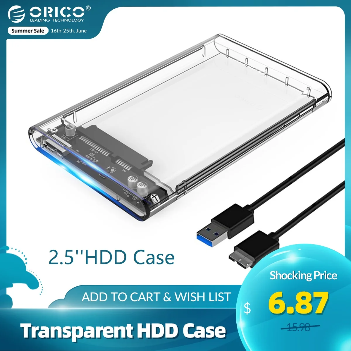 ORICO boîtier de disque dur Transparent SATA vers USB 3.0 boîtier de disque dur externe 2.5 