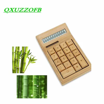 Calculatrice de bureau en bambou avec écran LCD 12 chiffres cadeau spécial pour l'école Noël