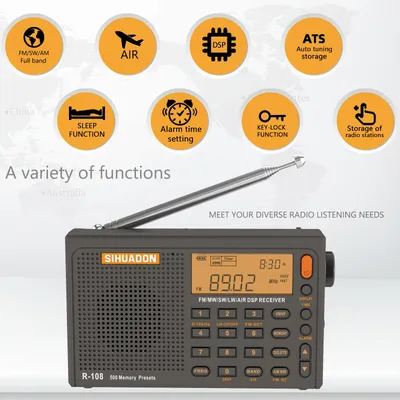 Sihuadon R-108 Radio Numérique Portable Stéréo FM LW SW MW Radio Book ine Bande DSP Récepteur Radio