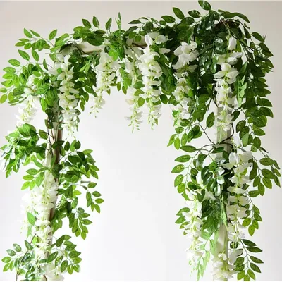 Guirlande de fleurs de glycine artificielles en soie et rotin artificiel décoration romantique pour