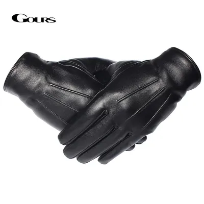 GOURS – gants d'hiver en cuir véritable pour hommes pour écran tactile noir doublure en laine de