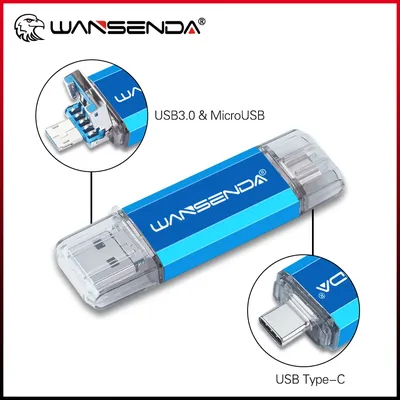 WANSENDA – clé USB 3 en 1 OTG 3.0/USB TYPE C / Micro USB support à mémoire de 32GB 64GB 3.0 GB