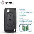 KEYYOU — Clé de voiture pliable HU83 télécommande 2 boutons pour Peugeot 433 MHz pile CE0536 pour
