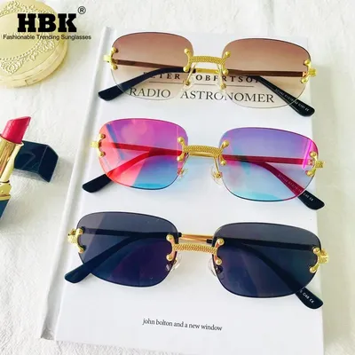 HBK-Lunettes de soleil rectangulaires sans monture pour femmes lunettes de soleil design petites