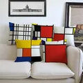 Juste de coussin décorative en lin à motif géométrique Mondrian taie d'oreiller plaid couleur