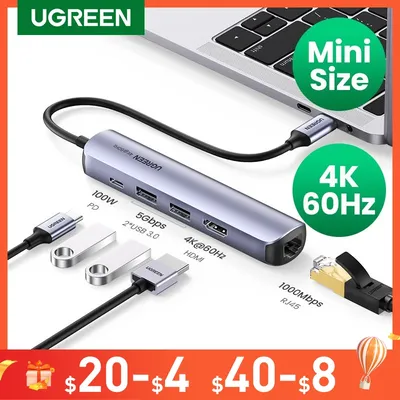 UGREEN – Hub Mini USB type-c 3.1 vers 4K HDMI RJ45 adaptateur Dock pour MacBook Pro MacBook Air
