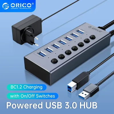 ORICO – HUB USB 3.0 industriel en aluminium séparateur 7/10/13/16 interrupteur marche/arrêt avec
