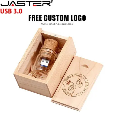 JASTER-Clé USB 3.0 en bois avec logo gratuit et boîte clé USB bouteille de Press clé USB cadeau