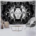 Tapisserie murale blanche et noire soleil lune Mandala tenture murale sorcellerie Hippie