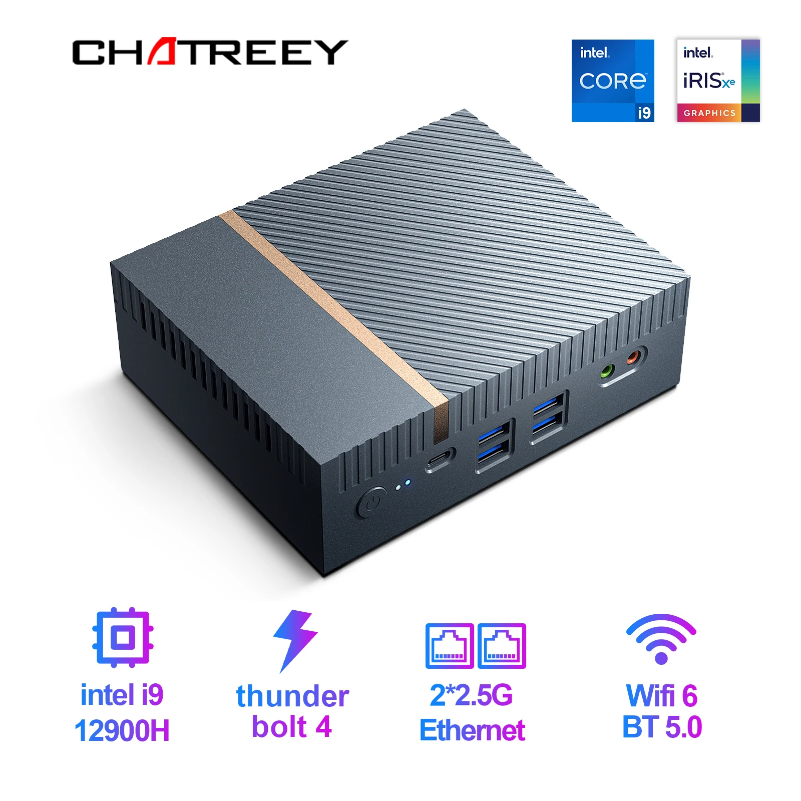Chatreey-Mini PC Gaming Desktop, Ordinateur, IT12, Intel Core i7, 1360P, i9, 13900H, Ethernet 2x2.5G, PCIe 4.0, WiFi 6, Thunderbolt 4