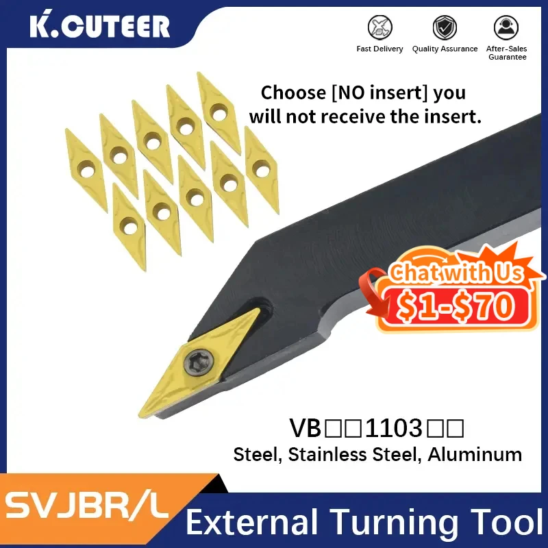 1 pièce d'outil de tour porte-outil de tournage externe SVJBR1212H11 SVJBR1616H11 SVJBL2020K11 SVJBR2525M11 outil de tournage 10 pièces d'outil CNC à insert en carbure VBMT outils d'alésage outil de