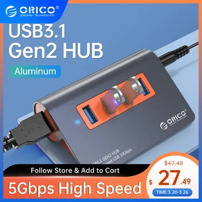 ORICO – HUB USB 3.2 10Gbps en aluminium PD60W séparateur OTG de Type C avec adaptateur