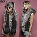 Chapeau écharpe 3 en 1 pour hommes et femmes chapeau en peluche pelucheux Animal loup léopard