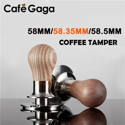 Tamper à café réglable à élasticité acier inoxydable 58.5 manche en bois presse à pression plate