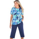 Plus Size Women's The Swim Tee by Swim 365 in Blue Stripe Palm (Size 30/32) Rash Guard