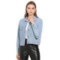 Allegra K Women's Boyfriend Button Up Jean Jackets Long Sleeve Trucker Crop Denim Jacket Blue 16