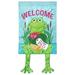 Bay Isle Home™ Timmer Welcome Frog to Our 2-Sided Nylon 24 x 13 in. Garden Flag in Blue/Green | 24 H x 13 W in | Wayfair