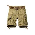 MUST WAY Men's Casual Cotton Twill Cargo Shorts Multi Pocket Loose Fit Work Shorts 8062# Khaki 36