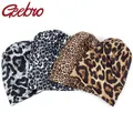 Geebro-Chapeaux d'hiver pour femmes et hommes léopard doux coton polyester Slouch Beanies