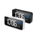 Réveil Numérique Rechargeable à LED Commande Vocale Mode Snooze Nuit Horloge de Table Musique