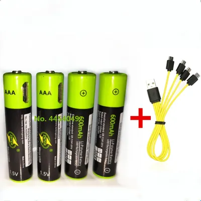 ZNTER-Batterie aste en lithium polymère 1.5V AAA 600mAh USB charge rapide par câble micro USB