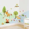 Autocollant mural d'animaux de la forêt papier peint de dessin animé pour chambres d'enfants