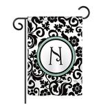 Winston Porter Penfield Damask Monogram 2-Sided Polyester Garden Flag Metal in Black | 40 H x 28 W in | Wayfair 18454A335D7F411D97B95A4B3391FEFC