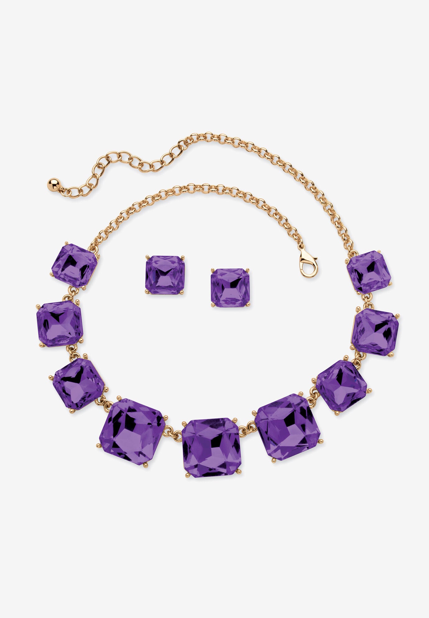 Women's Gold Tone Necklace and Earring Set, Princess Cut Simulated Birthstones by PalmBeach Jewelry in February