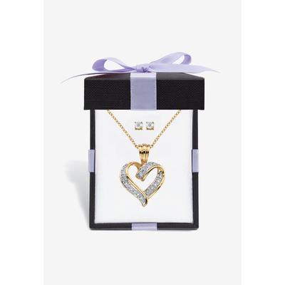 Women's Yellow Gold-Plated Heart Pendant with Genuine Diamond Accent on 18