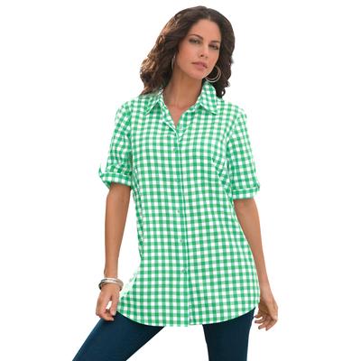 Plus Size Women's French Check Big Shirt by Roaman's in Vivid Green Check (Size 32 W)