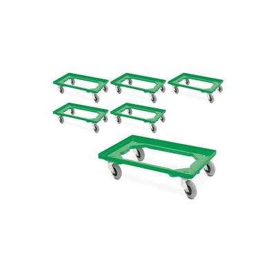 BRB 6x Transportroller mit Flüsterrollen, grün, für Behälter 600x400 mm oder 2x 400x300 mm Image