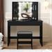 House of Hampton® Davisboro Vanity Set w/ Stool & Mirror Wood in Black | 53.7 H x 39.4 W x 15.7 D in | Wayfair 45810B3B333E4F8594534F72266C6CF5